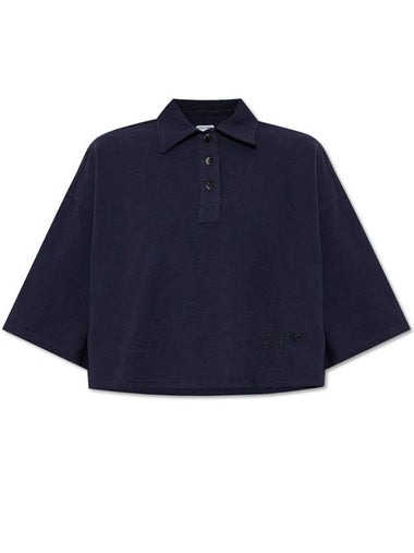 Bottega Veneta Short-sleeve Polo, Women's, Navy Blue - BOTTEGA VENETA - BALAAN 1