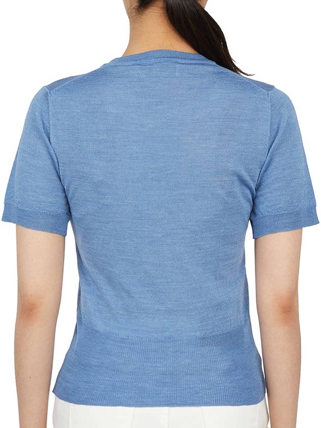 Women's Orb Logo Wool Silk Blend Crop Knit Top Blue - VIVIENNE WESTWOOD - BALAAN 5