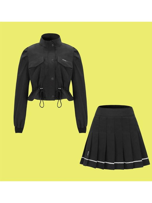 Windbreaker Jacket Jumper 2in1 Set Black Label Woven Puff Sleeve Blouson Jacket & Skirt Set GJ20166 GKW9225 - MAHES - BALAAN 1