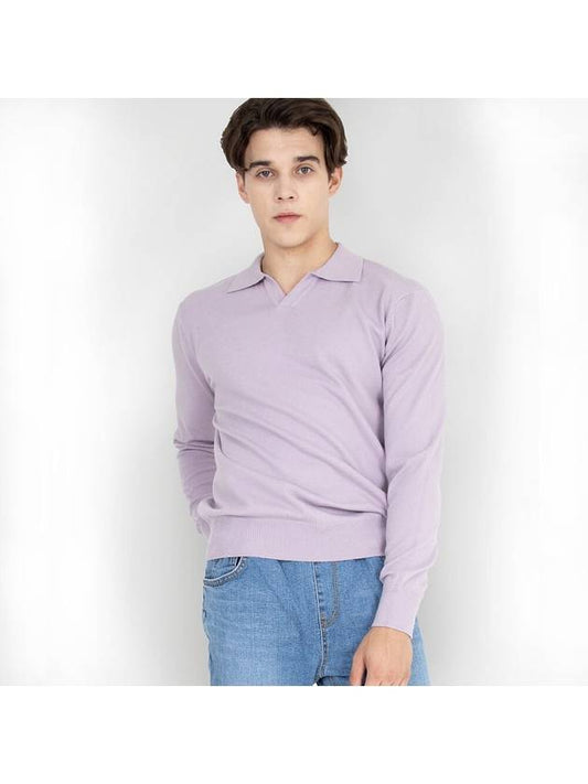 Traverto basic open collar knit LIGHT PURPLE - GOLD PERCENT - BALAAN 2