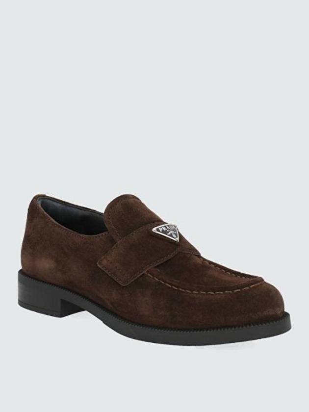 Triangle Logo Suede Loafers Dark Brown - PRADA - BALAAN 3