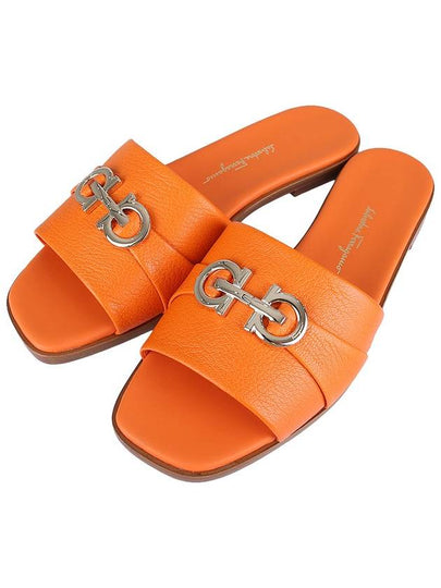 Gancini Leather Slippers Orange - SALVATORE FERRAGAMO - BALAAN 2