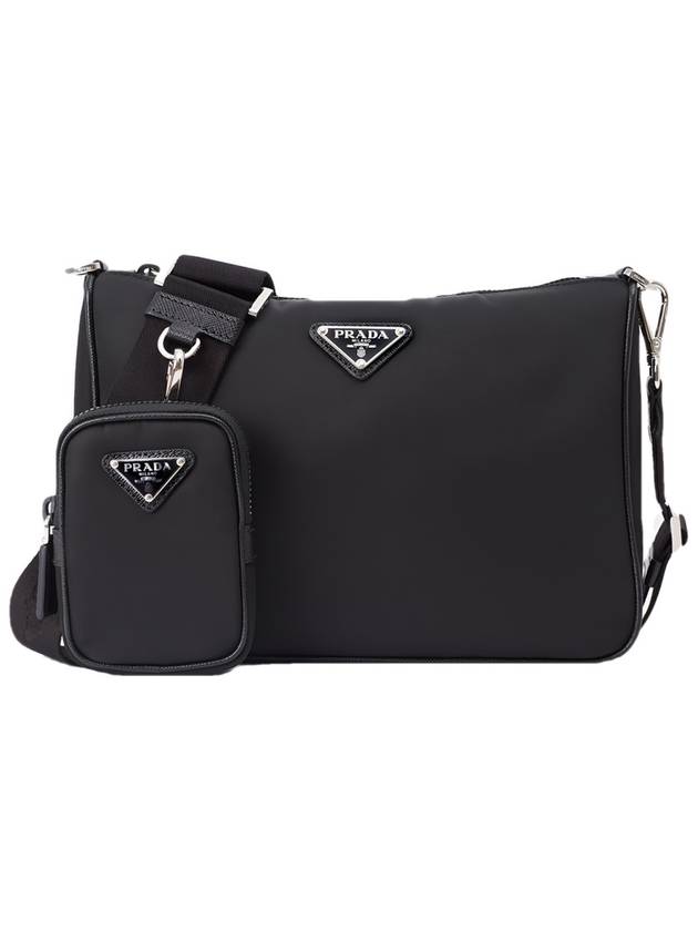 Triangle Logo Re-Nylon Saffiano Leather Shoulder Bag Black - PRADA - BALAAN 2