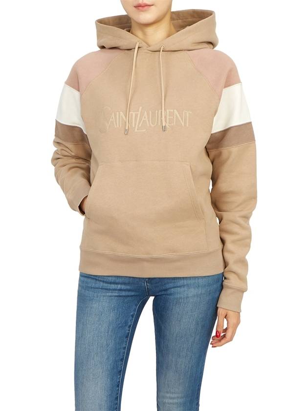 logo embroidered hood beige - SAINT LAURENT - BALAAN.