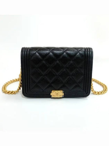 Boy Gold Logo Chain Mini Lambskin Cross Bag Black - CHANEL - BALAAN 1