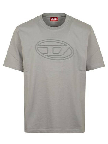 Embossed Oval D Short Sleeve T-Shirt Light Grey - DIESEL - BALAAN 1