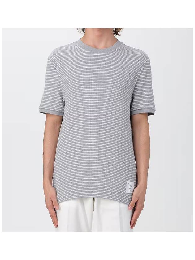 Micro waffle knit t shirt short sleeve gray - THOM BROWNE - BALAAN 2