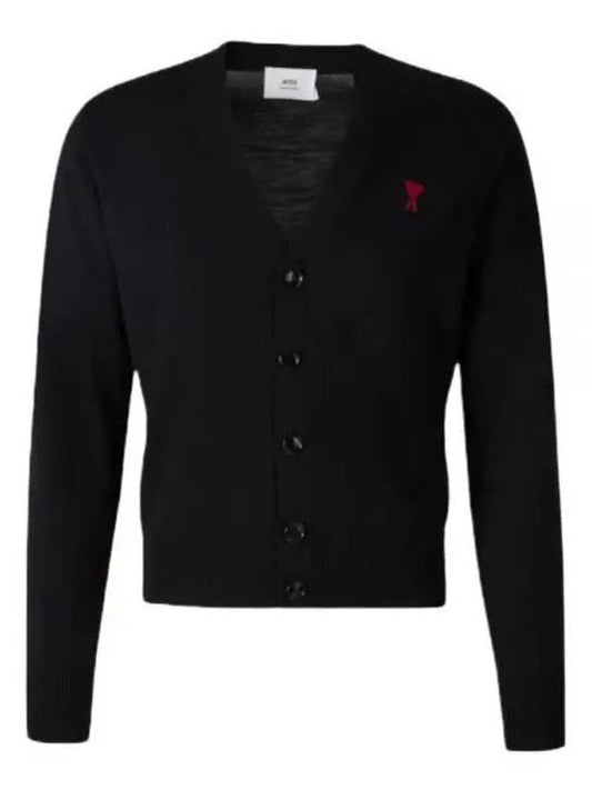 Red Heart Logo Merino Wool Cardigan Black - AMI - BALAAN 2