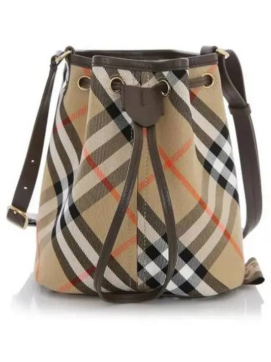 Check pattern drawstring beige bucket bag 271405 - BURBERRY - BALAAN 1