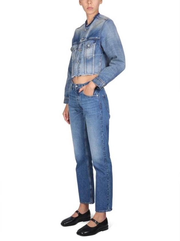 Women's Collarless Cropped Denim Jacket Blue - MAISON MARGIELA - BALAAN 3