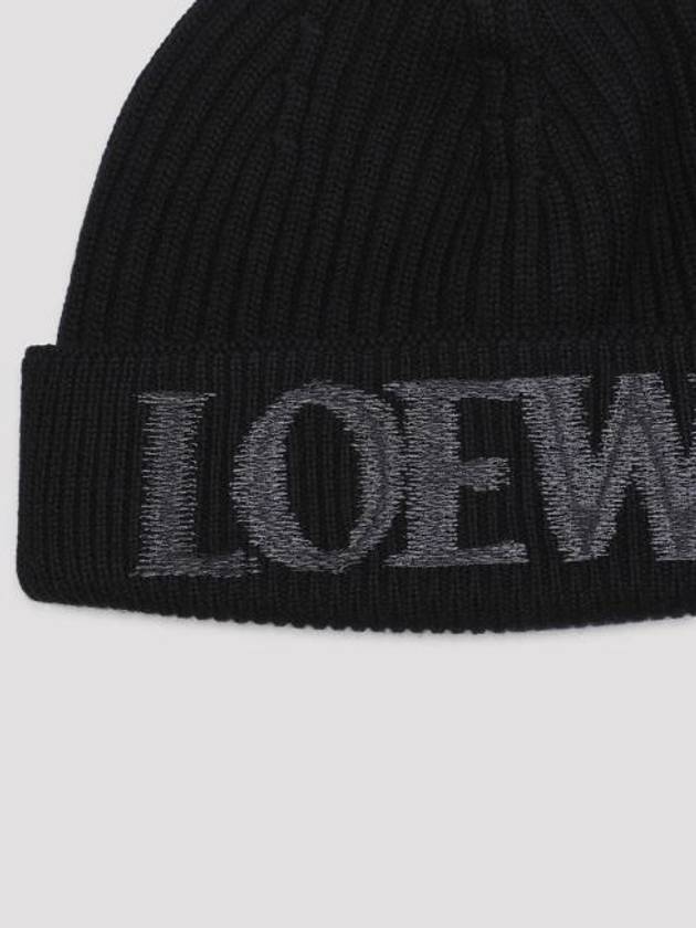 Embroidered Logo Wool Beanie Black - LOEWE - BALAAN 3