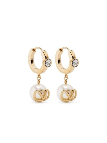 V Logo Pearl Drop Earrings Gold - VALENTINO - BALAAN 1