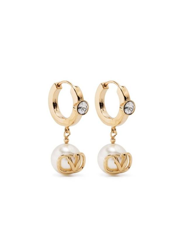 V Logo Pearl Drop Earrings Gold - VALENTINO - BALAAN 1