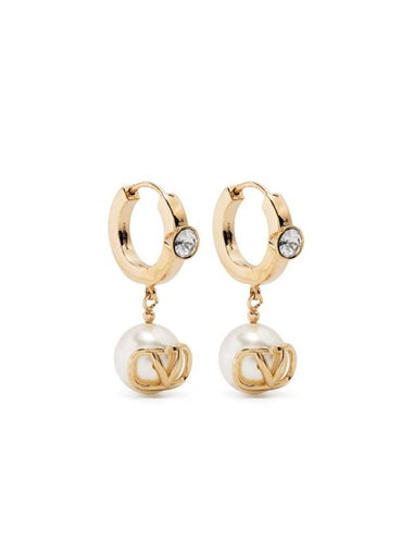 V Logo Pearl Drop Earrings Gold - VALENTINO - BALAAN 1