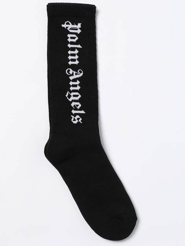 Vertical Logo Cotton Socks Black - PALM ANGELS - BALAAN 2