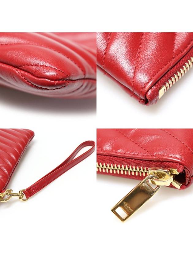 559193 Red Matelasse Quilted Calfskin Gold Monogram Tablet New Medium Pouch Clutch - SAINT LAURENT - BALAAN 6