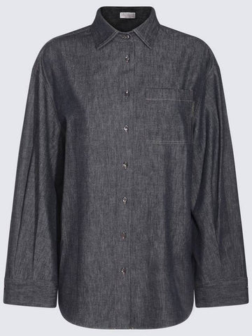 Brunello Cucinelli Dark Blue Cotton Shirt - BRUNELLO CUCINELLI - BALAAN 1