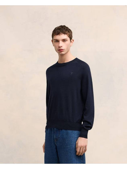 Logo Crew Neck Knit Top Navy - AMI - BALAAN 2