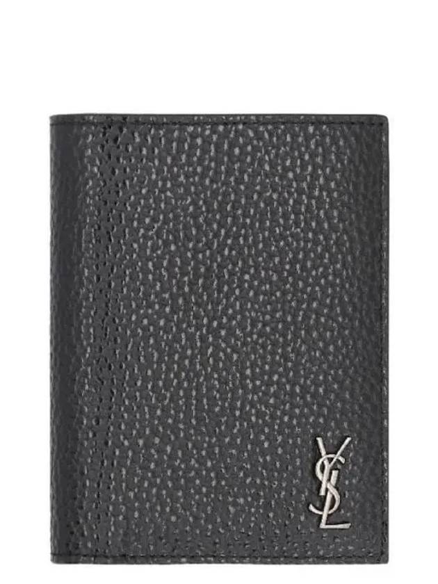 Men's Logo Gold Mini Cassandra Card Wallet Black - SAINT LAURENT - BALAAN 2