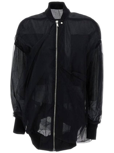 Black Jacket With Tulle Design In Technical Fabric Woman - RICK OWENS - BALAAN 1