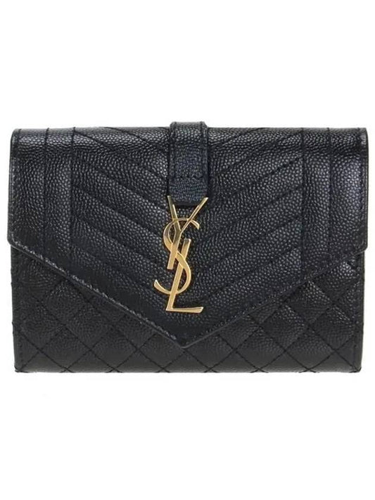 Matelasse Monogram Envelope Small Half Wallet Black - SAINT LAURENT - BALAAN 2