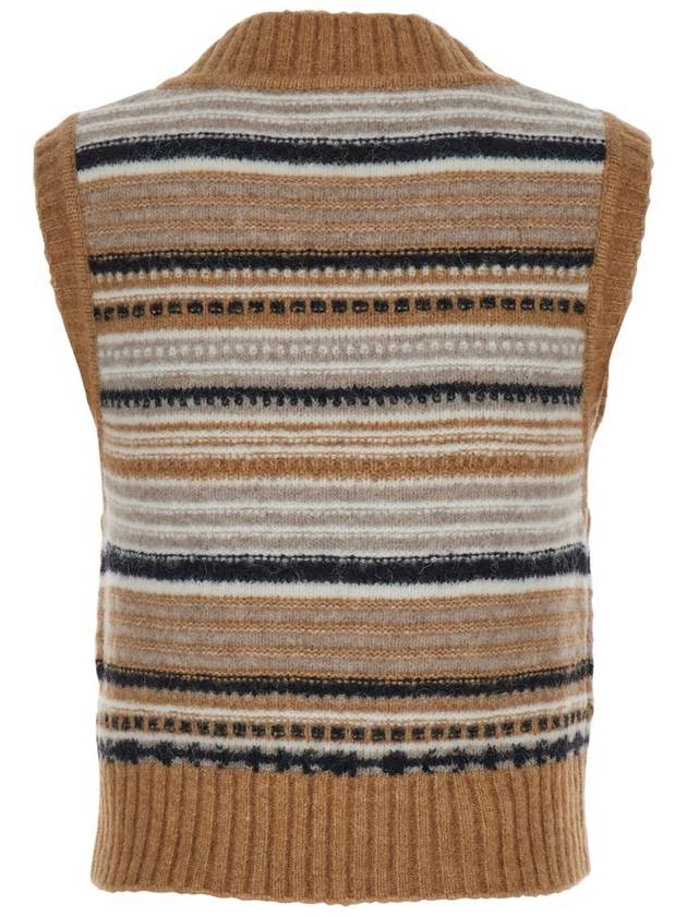 Striped Soft Wool Knit Vest Brown - GANNI - BALAAN 3