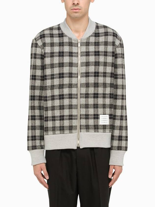 Men's Double Face Tartan Wool Bomber Jacket Grey - THOM BROWNE - BALAAN 3