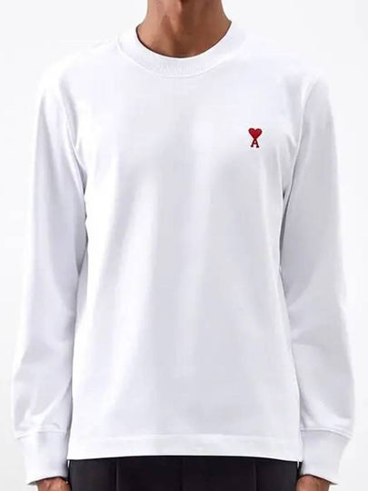 Small Heart Logo Long Sleeve T-Shirt White - AMI - BALAAN 2