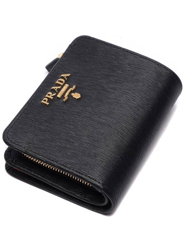 Women's Vitello Logo Leather Half Wallet Black - PRADA - BALAAN 6