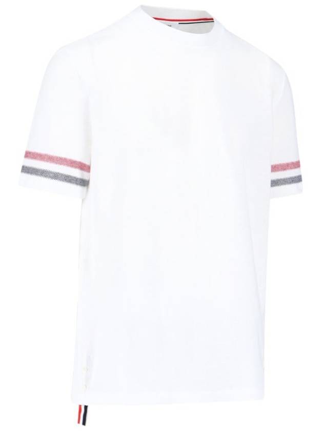 Textured Cotton Stripe Short Sleeve T-Shirt White - THOM BROWNE - BALAAN 3