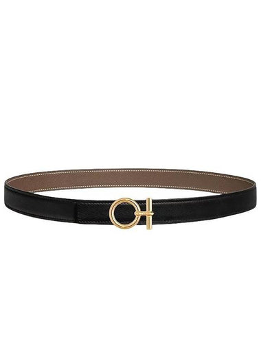 Flot Buckle Reversible Leather Strap 24mm Belt Black - HERMES - BALAAN 1