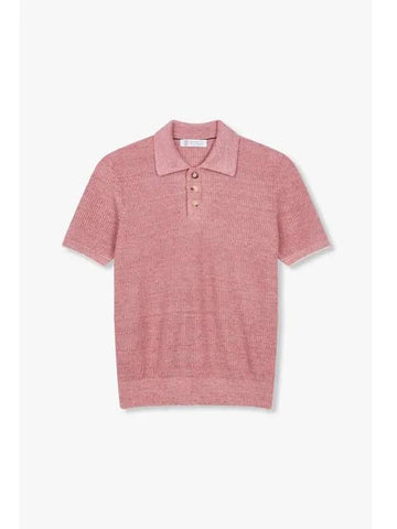 Men s Ribbed Cotton Linen Polo Knit Dark Pink - BRUNELLO CUCINELLI - BALAAN 1