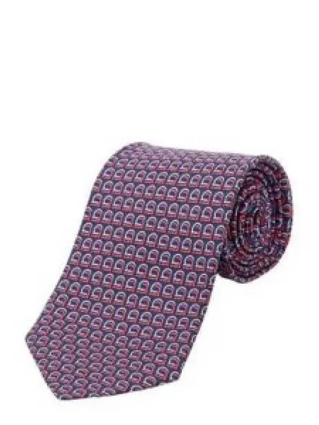 Interwoven Gancini Print Silk Tie Blue Red - SALVATORE FERRAGAMO - BALAAN 2