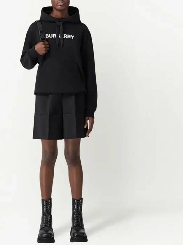 Logo Print Cotton Oversized Hoodie Black - BURBERRY - BALAAN 4