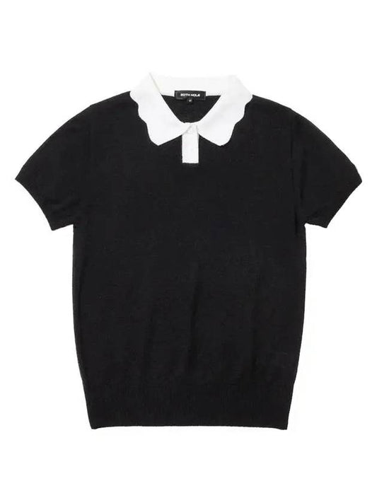 Scallop Collar Knit Short Sleeve T-Shirt Black - 20THHOLE - BALAAN 1