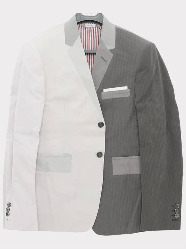 Funmix Seersucker Trompe Loeil Classic Jacket Light Grey - THOM BROWNE - BALAAN 4