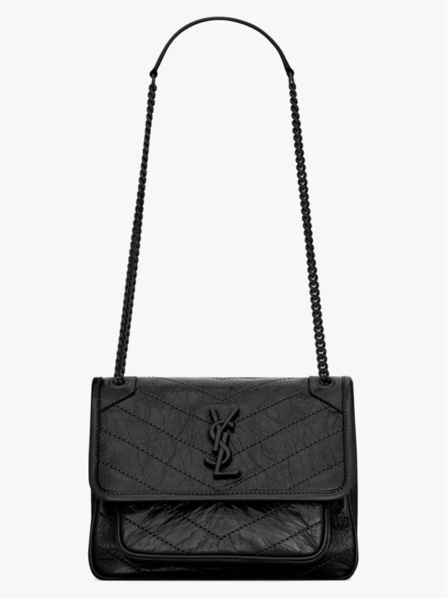 Crinkle Vintage Leather Monogram Nikki Bag Baby Black Chain 633185 - SAINT LAURENT - BALAAN 1