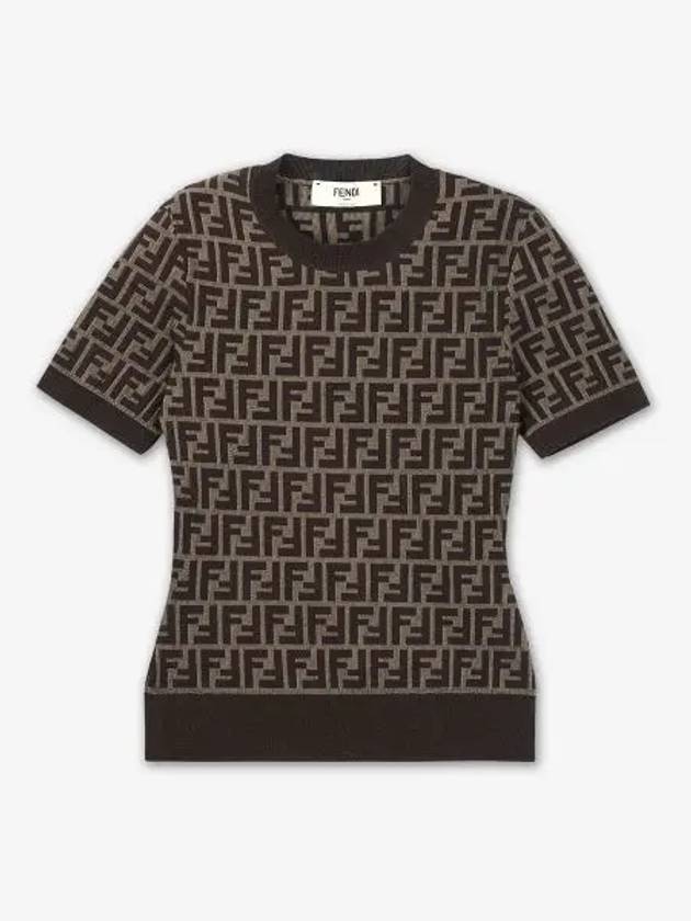 FF Cotton Crew Neck Short-Sleeved Knit Top Brown - FENDI - BALAAN 2