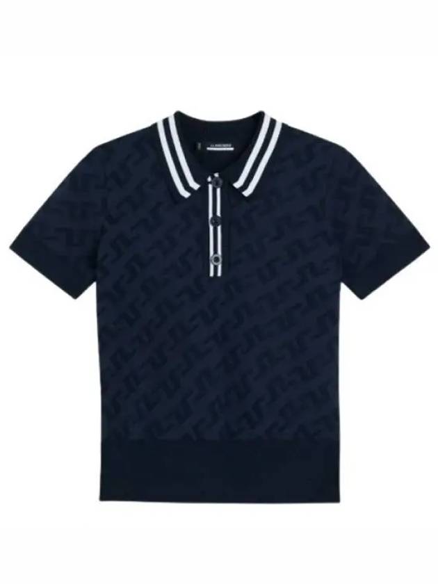 Women's Golf Aria Collar Monogram Knit Short Sleeve PK Shirt Navy - J.LINDEBERG - BALAAN 2