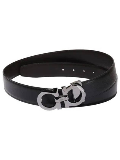 Silver Gancini Reversible Leather Belt Black - SALVATORE FERRAGAMO - BALAAN 2