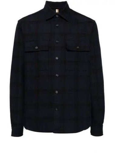 Checked Flannel Long Sleeve Shirt Dark Blue - HUGO BOSS - BALAAN 1