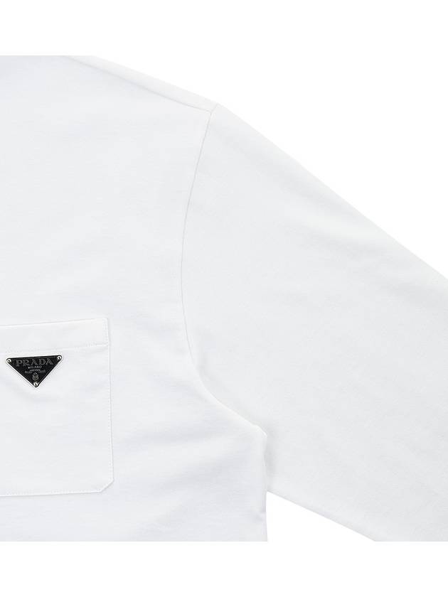 Triangle Logo Pocket Long Sleeve T Shirt White - PRADA - BALAAN 5