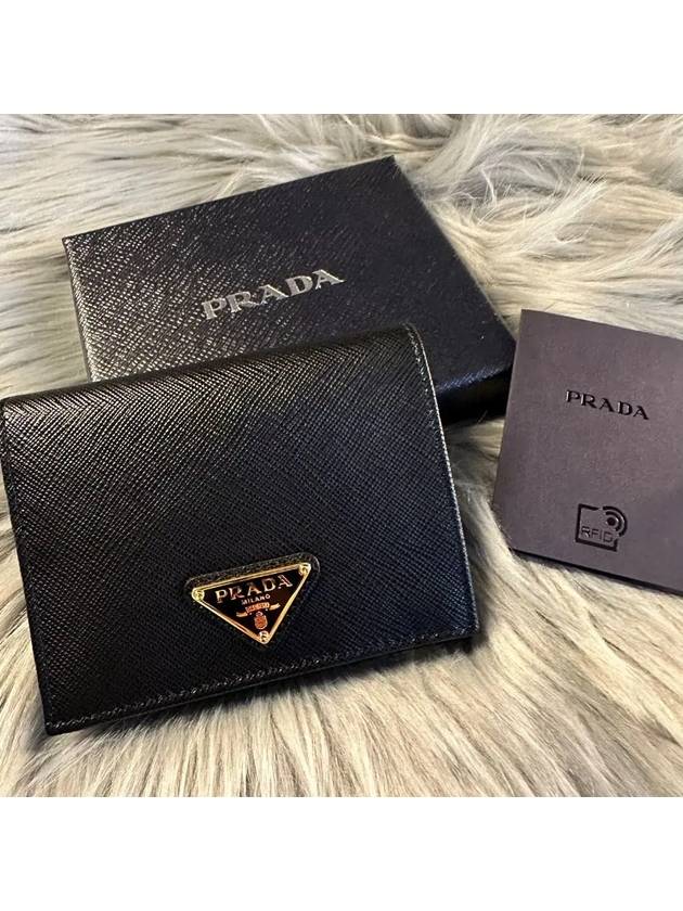 Gold Hardware Triangle Logo Saffiano Half Wallet Black - PRADA - BALAAN 2