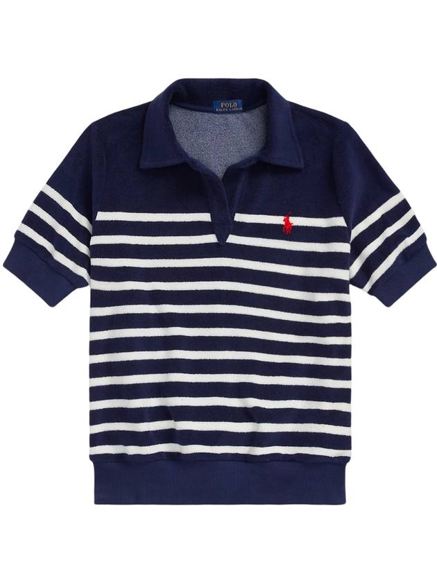 Striped Terry Short Sleeve Polo Shirt Navy - POLO RALPH LAUREN - BALAAN 1