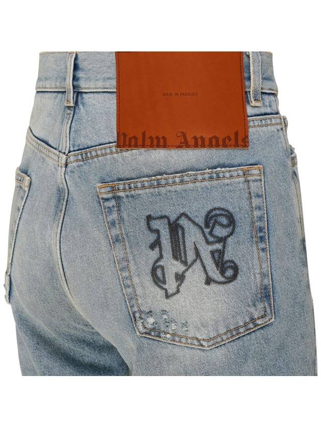 E men's denim pants jeans PMYA030E23DEN0044010 PA Monogram denim loose fit jeans - PALM ANGELS - BALAAN 4