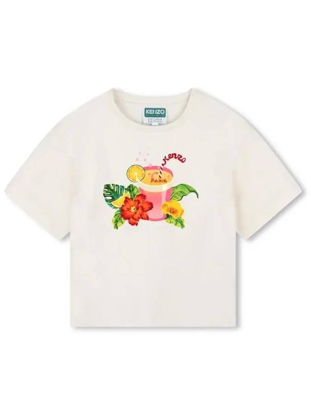 Kids Girls Short Sleeve T Shirt Ivory - KENZO - BALAAN 1