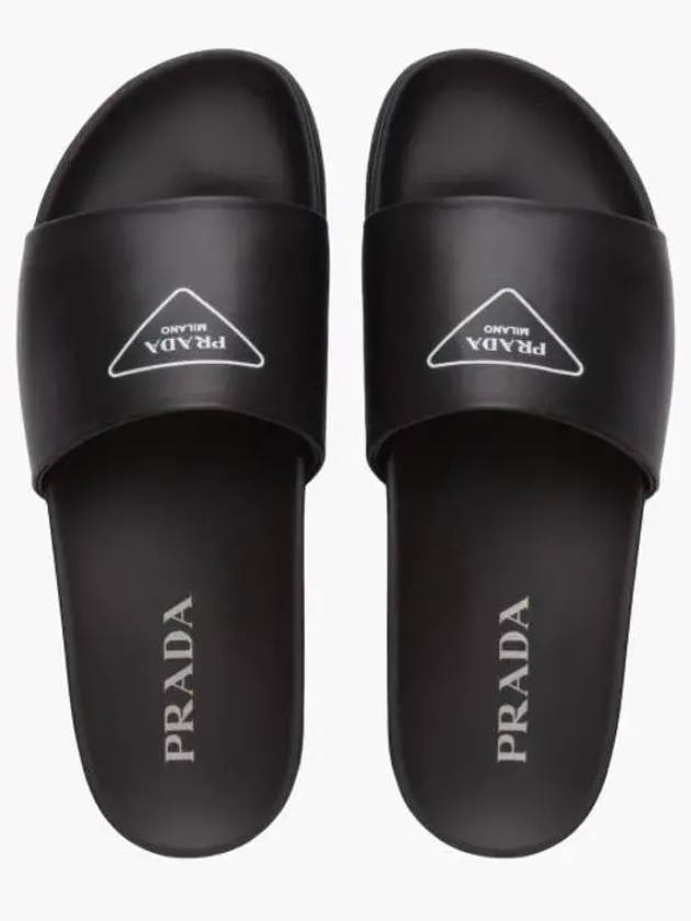 Triangle Logo Leather Band Slippers Black - PRADA - BALAAN 3