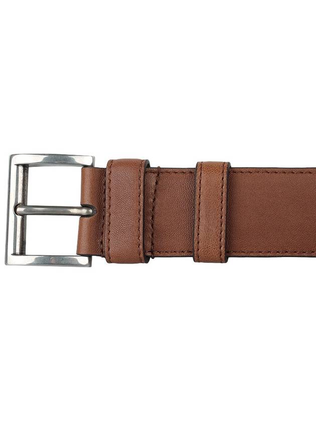 Square Metal Buckle Leather Belt Brown - PRADA - 6