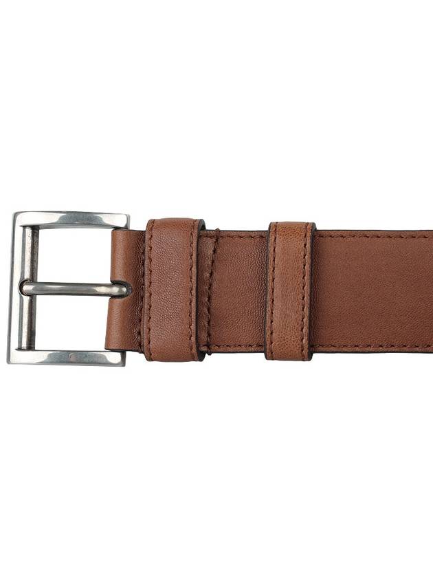 Square Metal Buckle Leather Belt Brown - PRADA - BALAAN 6