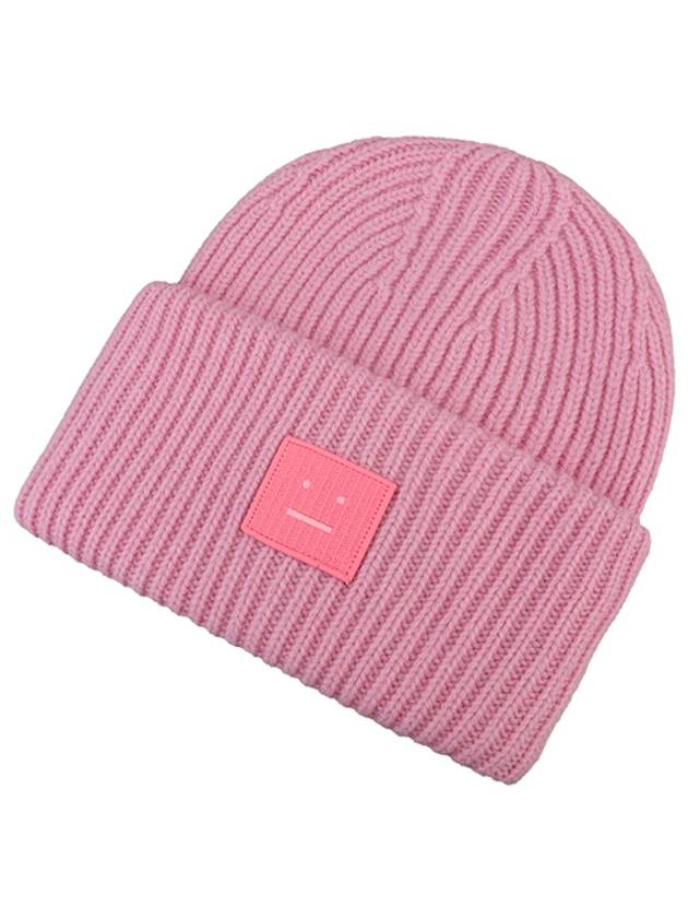 Face Patch Ribbed Wool Beanie Bubble Pink - ACNE STUDIOS - BALAAN 2